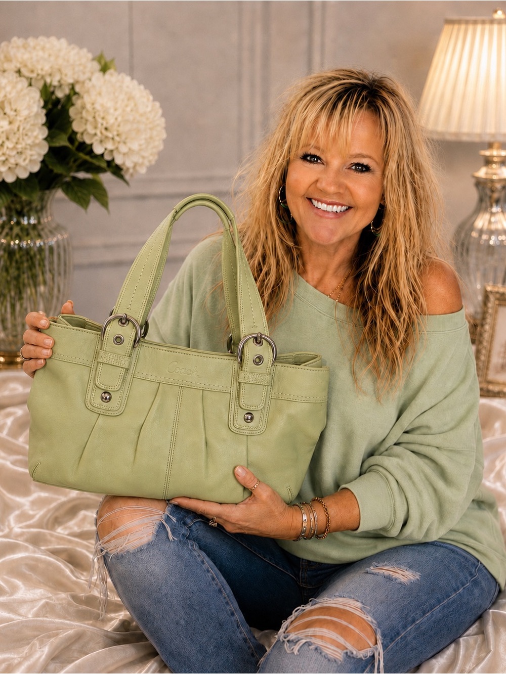 Coach LARGE  Vintage Soho
Sage Green Pleated Leather
Shoulder Bag F13732